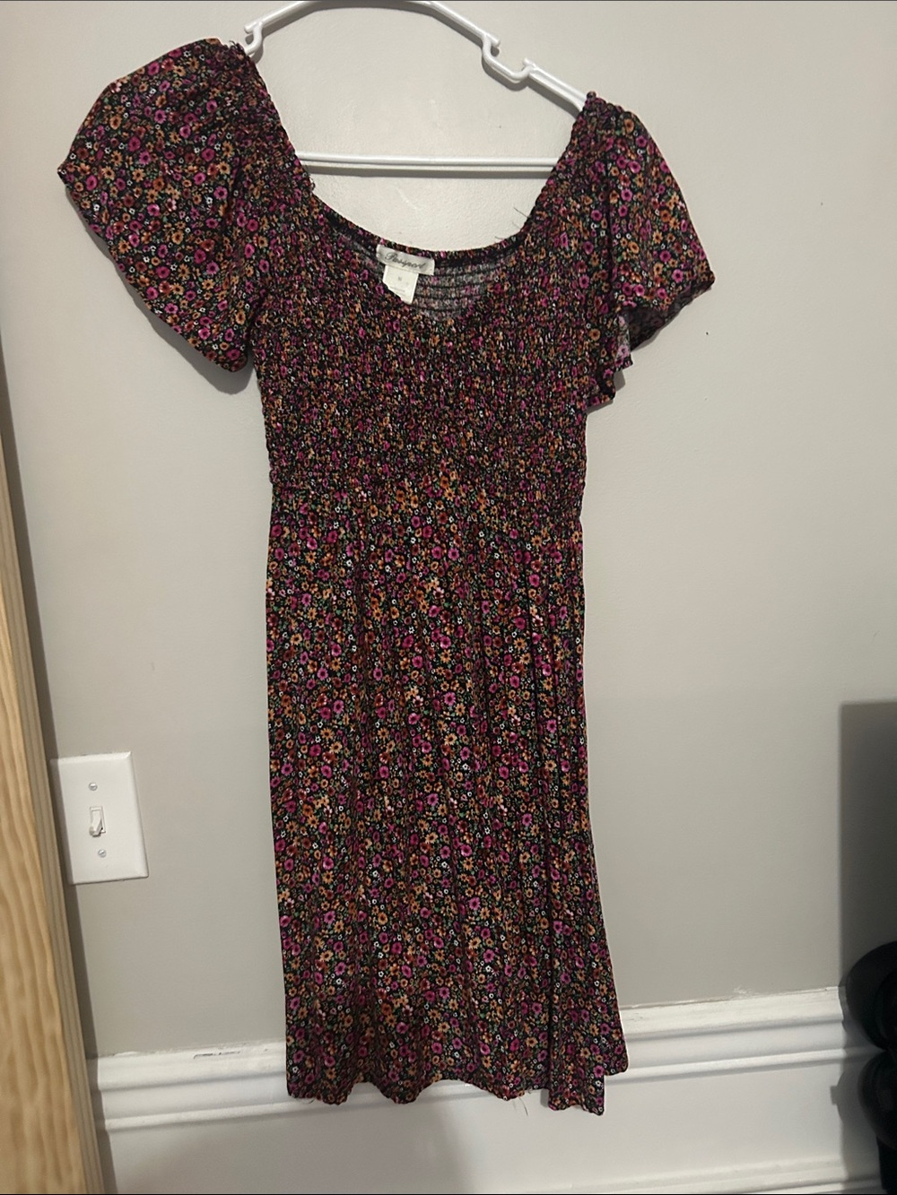 Passport Black Midi Dress with Pink & Orange Floral Print